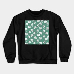 White Flowers with Green Background Crewneck Sweatshirt